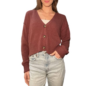 kimmy button down cardigan in garnet