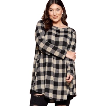 soft knit buffalo plaid tunic top