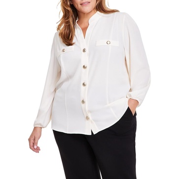 plus womens embellished polyester button-down top