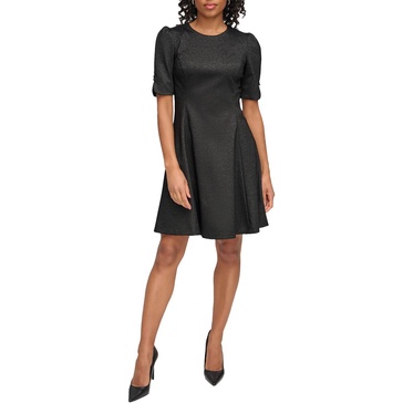 petites womens iridescent rayon fit & flare dress