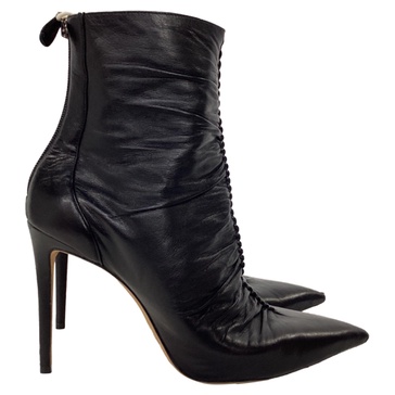 susanna ruched heeled ankle boots in black leather