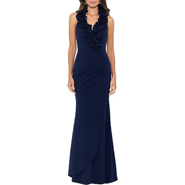 petites womens ruffled long evening dress