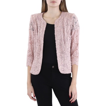 womens lace glitter collarless blazer