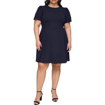 plus womens crepe knee length fit & flare dress