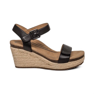 women's sydney suede wedge sandals in black leather