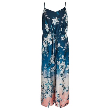 ombre floral split leg jumpsuit in navy