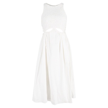 lace-trimmed cutout maxi dress in white cotton