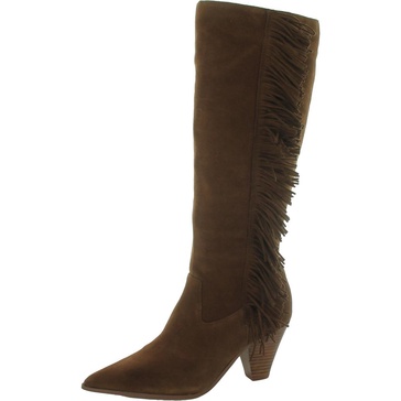 manes womens suede pointed toe knee-high boots