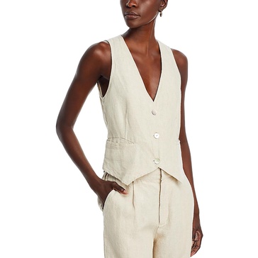 womens pocket linen casual vest