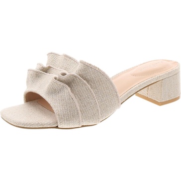 womens woven ruffled slide sandals