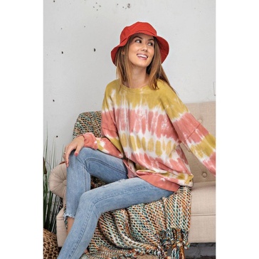 ombre dye terry knit banded bottom pullover