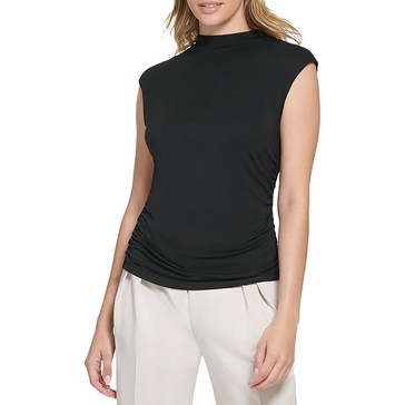 womens mock neck cap sleeve blouse