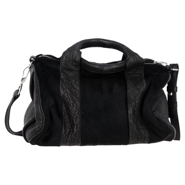 pebbled rocco duffle in black lambskin pony hair