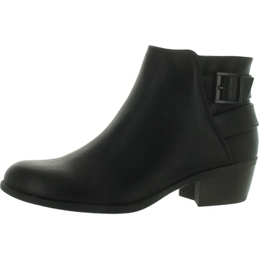 womens faux leather block heel ankle boots