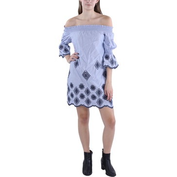 womens off-the-shoulder embroidered mini dress