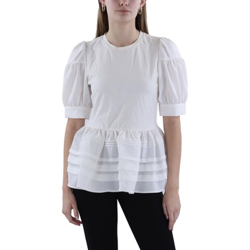 womens puff sleeve crewneck peplum top