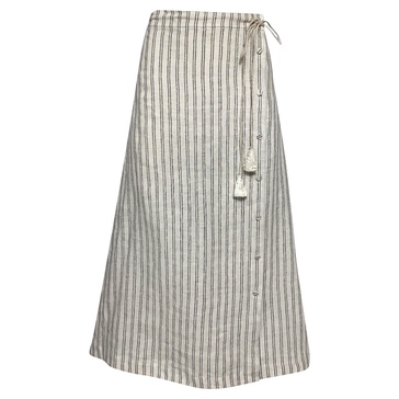 echo striped linen midi wrap skirt in ivory linen