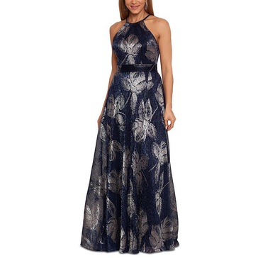 womens full length metallic evening dress