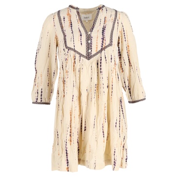 printed quarter-sleeve mini dress in cream viscose
