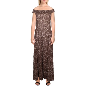 womens soutache off-the-shoulder evening dress
