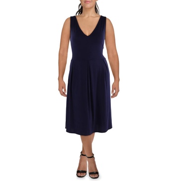 plus womens v-neck sleeveless midi dress