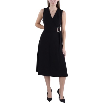 womens crepe belted midi dress
