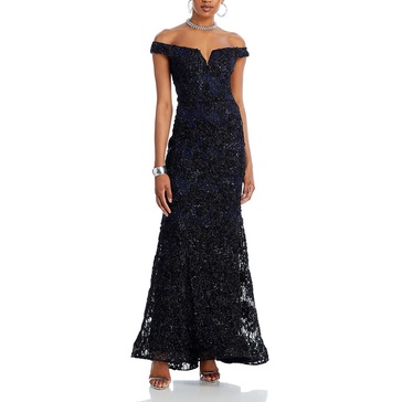 womens shimmer applique evening dress