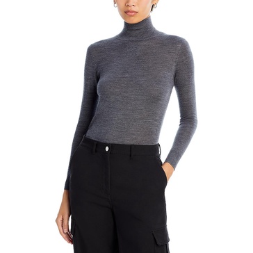 womens turtleneck embossed logo pullover top
