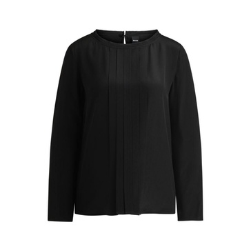 long-sleeved blouse in washed silk with pleated front