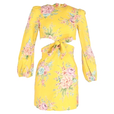 zinnia floral mini dress in yellow linen