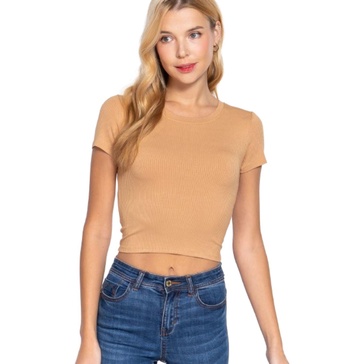 short slv crew neck rib crop top