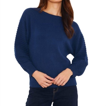 wispr textured balloon sleeve crew sweater in hello sailor