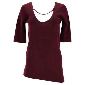 knitted scoop neck short sleeve top in burgundy cashmere