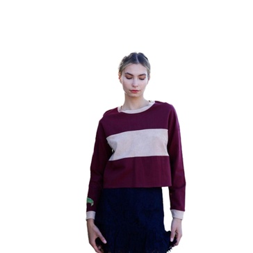 burgundy colorblock long sleeve crop top