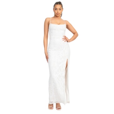 sequin back-crisscross tie slit dress