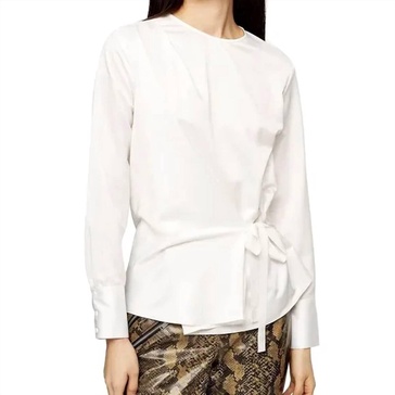 satin waist tie blouse in white