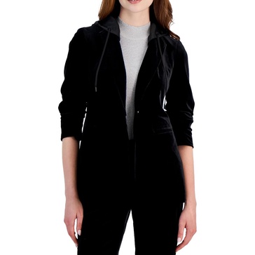 womens hooded velvet one-button blazer