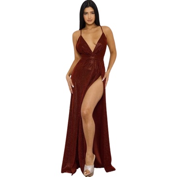 glitter fabric sweetheart surplice maxi dress