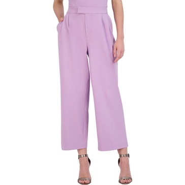 womens cotton blend pleated cropped pants