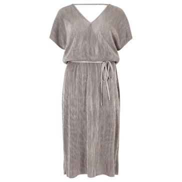 plisse v neck dress in silver
