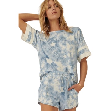 a star-pattern tie-dye knit top