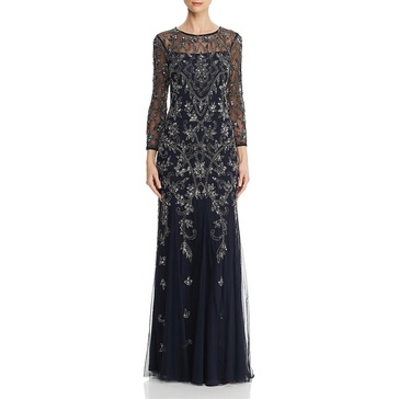 Adrianna Papell Women's Long Sleeve Bead Dress