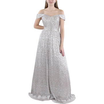 womens full length metallic evening dress