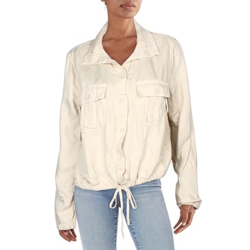 womens collar banded bottom button-down top