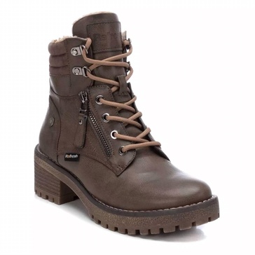 women's biker booties in brown