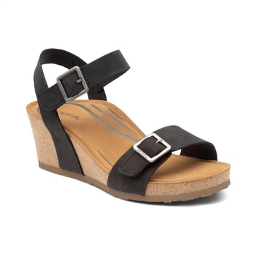 lexa quarter strap wedge sandal in black