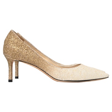 pointed toe pumps in gold glitter