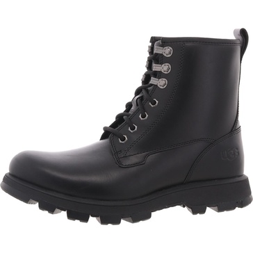 mens faux fur lined leather combat & lace-up boots