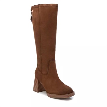 women's suede boots in camel