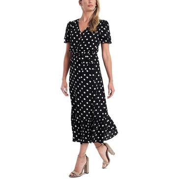 womens polka dot button front midi dress